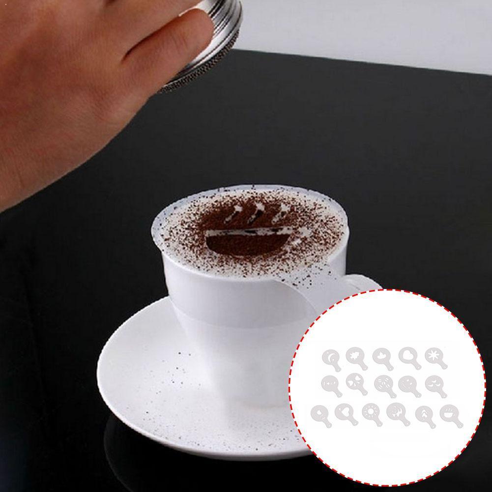 16 Stks/set Koffie Barista Cappuccino Template Strooi Spray Cake Cupcake Melk Stofdoek Stencil Mold Tool Pad Template Mold Coffe S6Y5