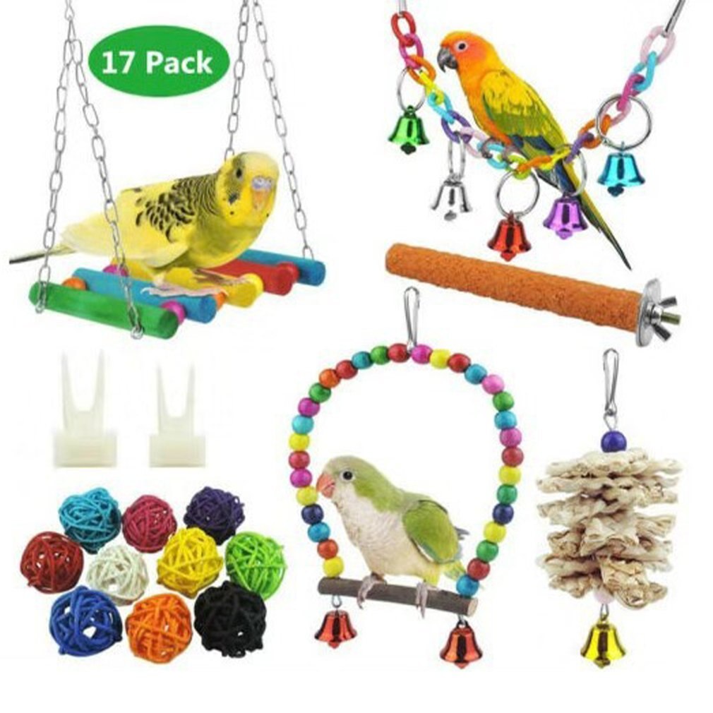 17 Stks/set Papegaai Speelgoed Vogel Speelgoed Klimmen Ladder Stand Opknoping Kauwen Bell Bal Vogelkooi Speelgoed Vogel Supply Voor Papegaai