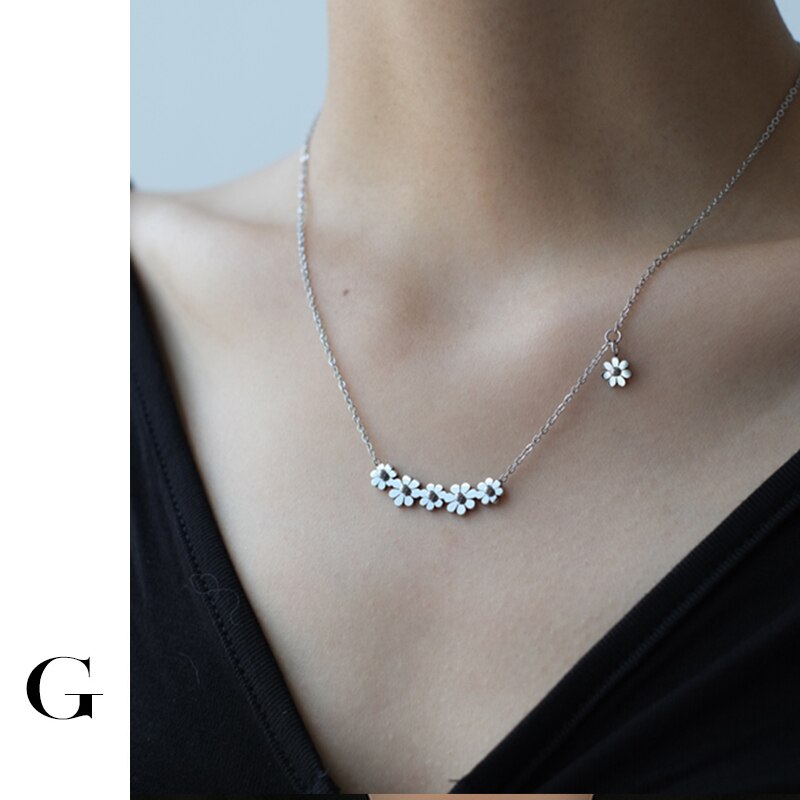 Ghidbk Koreaanse Drie Kleuren Sun Flower Daisy Hanger Dunne Ketting Voor Vrouwen Rvs Non Vervagen Dainty Choker Ins 2022