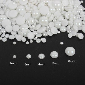 1000 stk/parti hvid/sort mix størrelser keramiske perler halvrund flatback perle 2mm-6mm blandet til diy lim nail art beklædningsgenstand: Hvid
