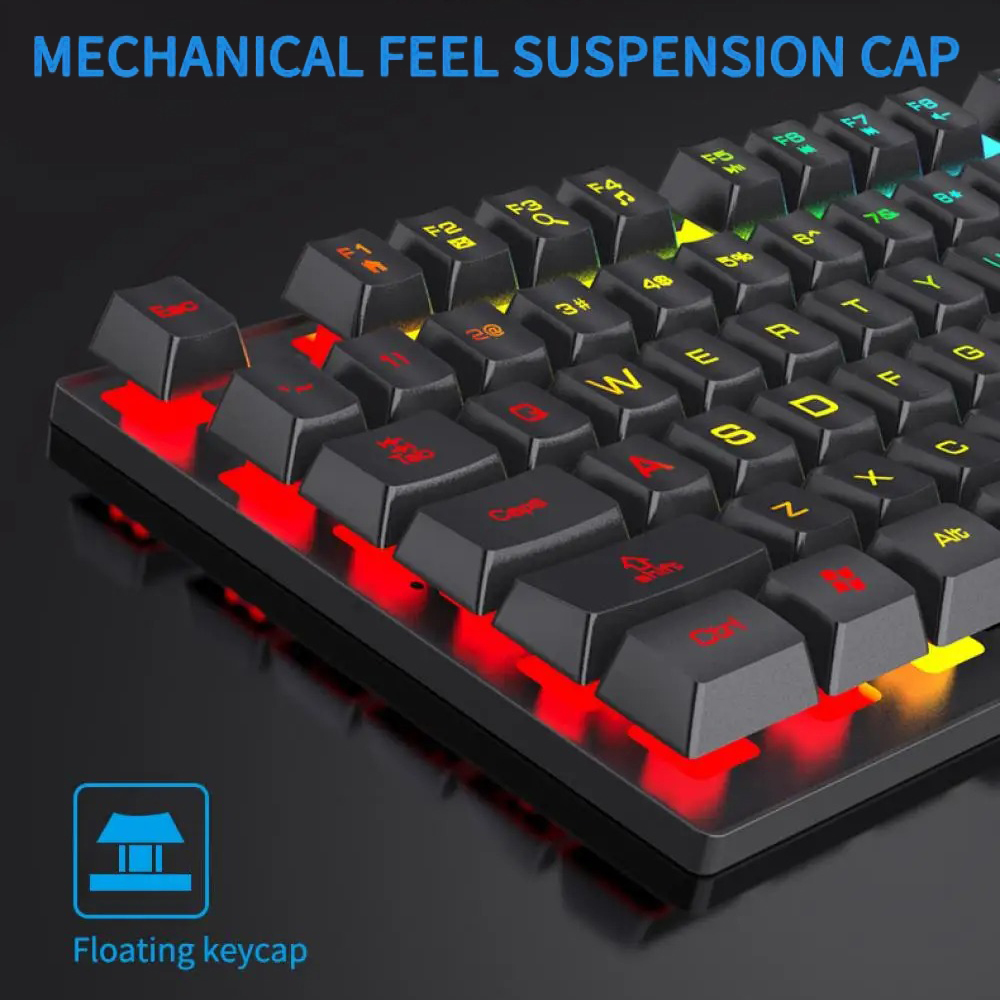 104-toetsen mechanisch toetsenbord met achtergrondverlichting Bedraad gamingtoetsenbord Waterdicht Lichtgevend toetsenbord en muisset voor gamer PC Laptop Kantoor