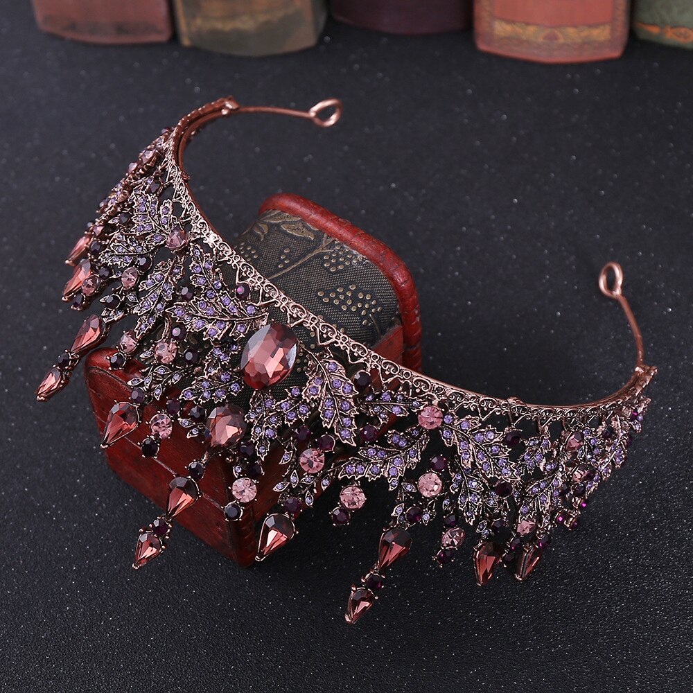 Tiara de cabelo para noiva, tiara de cristal de bronze retrô barroca para noiva, coroa, strass paga, diadema, tiara de véu para casamento, acessórios de cabelo
