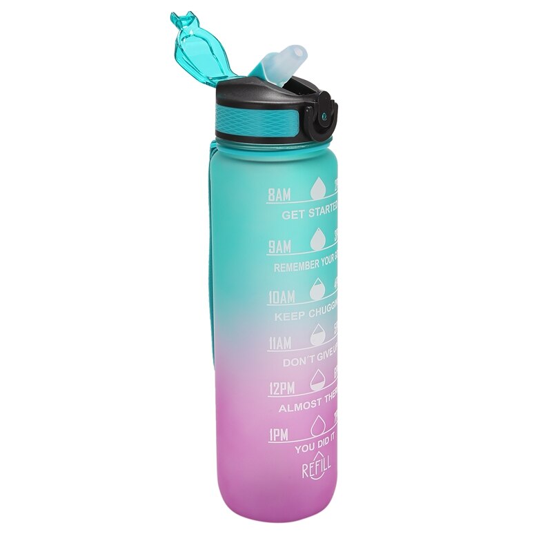 1000ML Tritan Fitness Sports Water Bottle With Time Marker&amp;Straw Large Wide Mouth Leakproof Durable