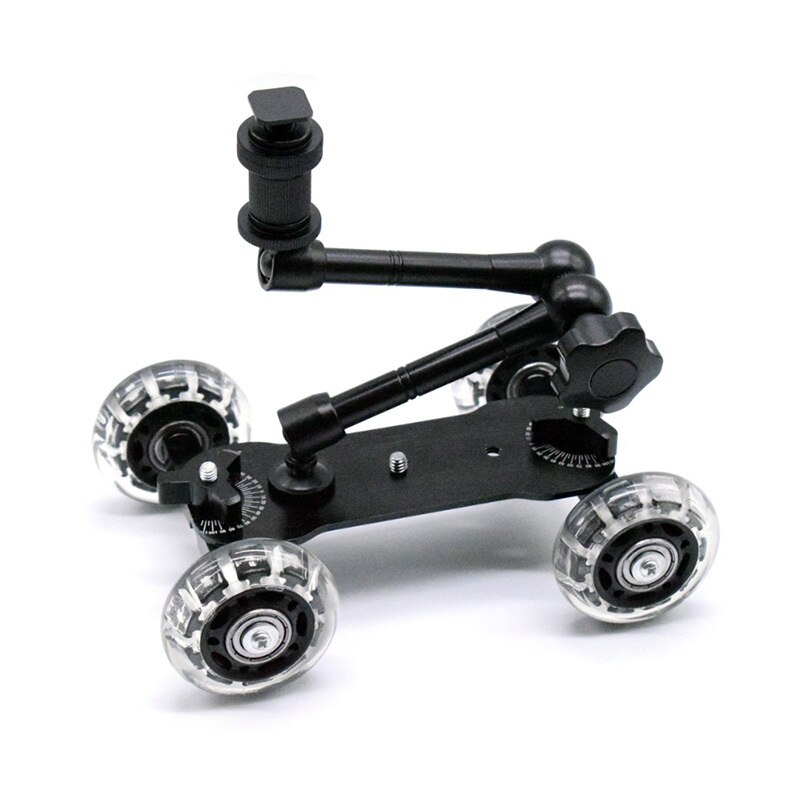 Mobile Rolling Sliding Dolly Stabilizer Skater Slider +11" Articulating Magic Arm Camera Stand Photography Car for GoPro 7 6 5 4