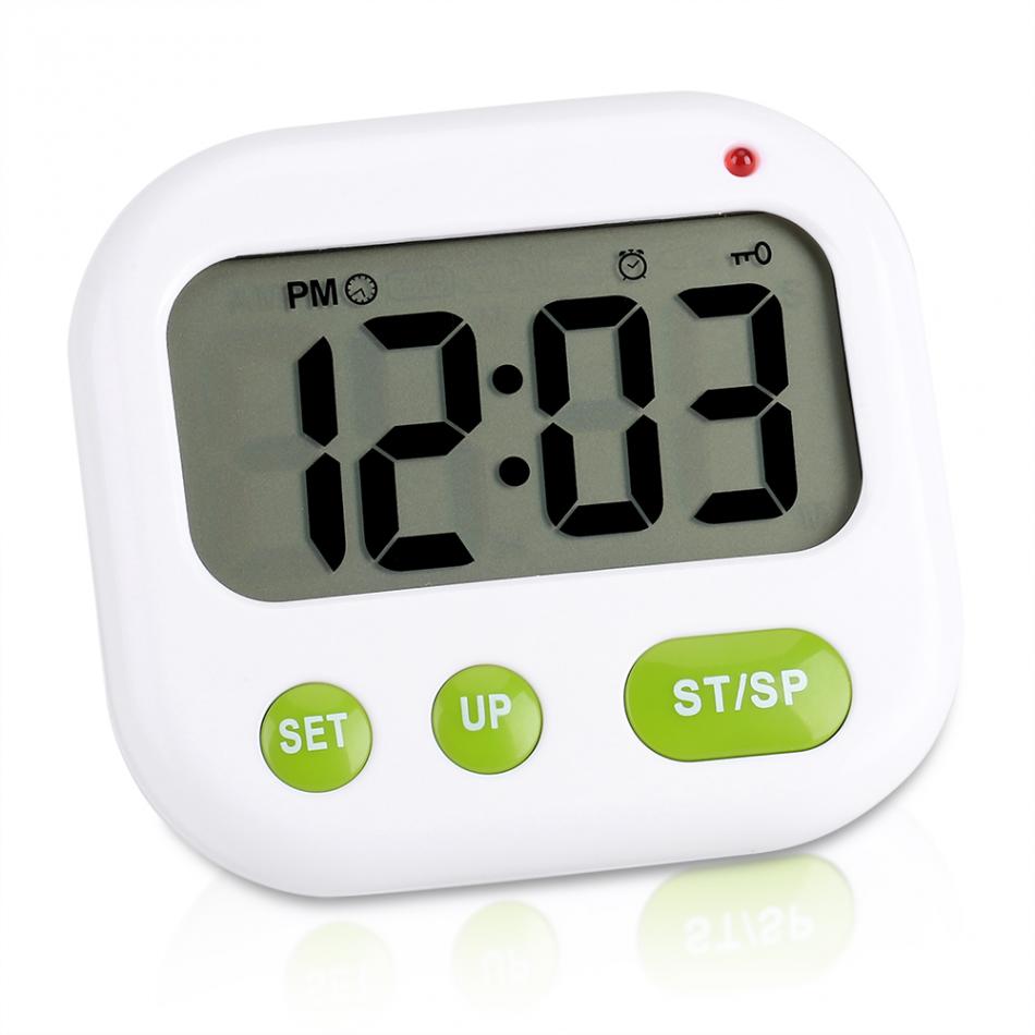 Digital LCD Alarm Clock Electronic Timer Kitchen Timer Timing Tools with Backlight Music/Vibration Modes