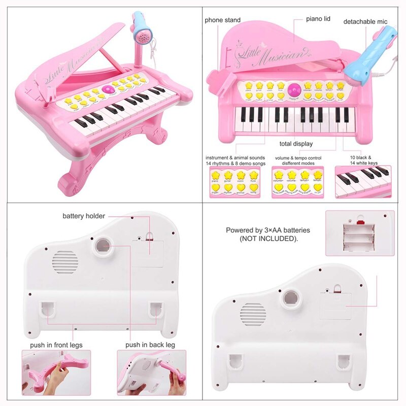 Enfant en bas âge Piano jouet clavier rose pour filles d'anniversaire 1 2 3 4 ans enfants 24 touches multifonctionnel jouet Piano
