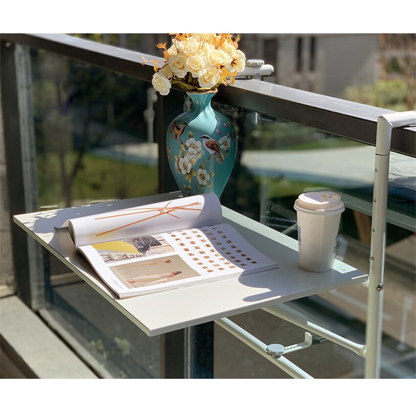 HIR1371 Kleine Mini Europese Moderne Eenvoudige Tuin Balkon Reling Metalen Koolstofstaal Wandmontage Vouwen Opknoping Leren Tafel