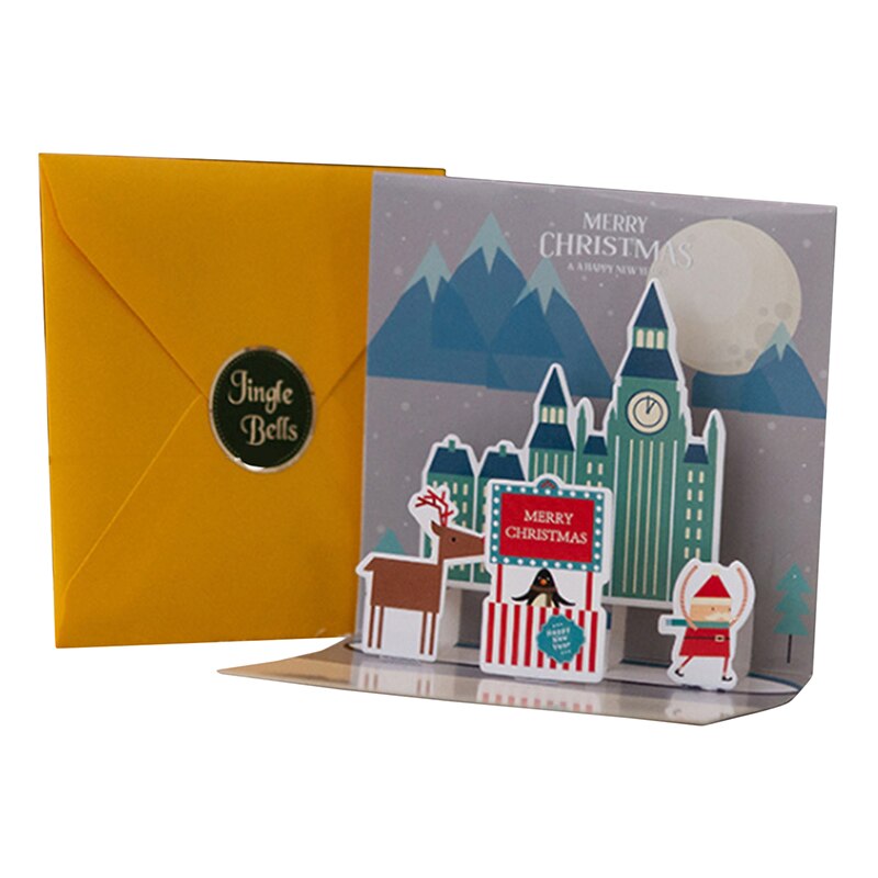 Postal con sobre de Papá Noel, muñeco de nieve, árbol de Navidad, 3D, Pop-UP, , invitación, , Feliz Navidad, tarjeta de felicitación, tipo plegable: Yellow elk