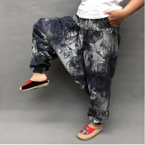 Pantalon femme sarouel Baggy imprimé décontracté Hippie Joggers pantalon croisé pantalon ample Aladdin lanterne jambe large coton lin pantalon Plus: 005