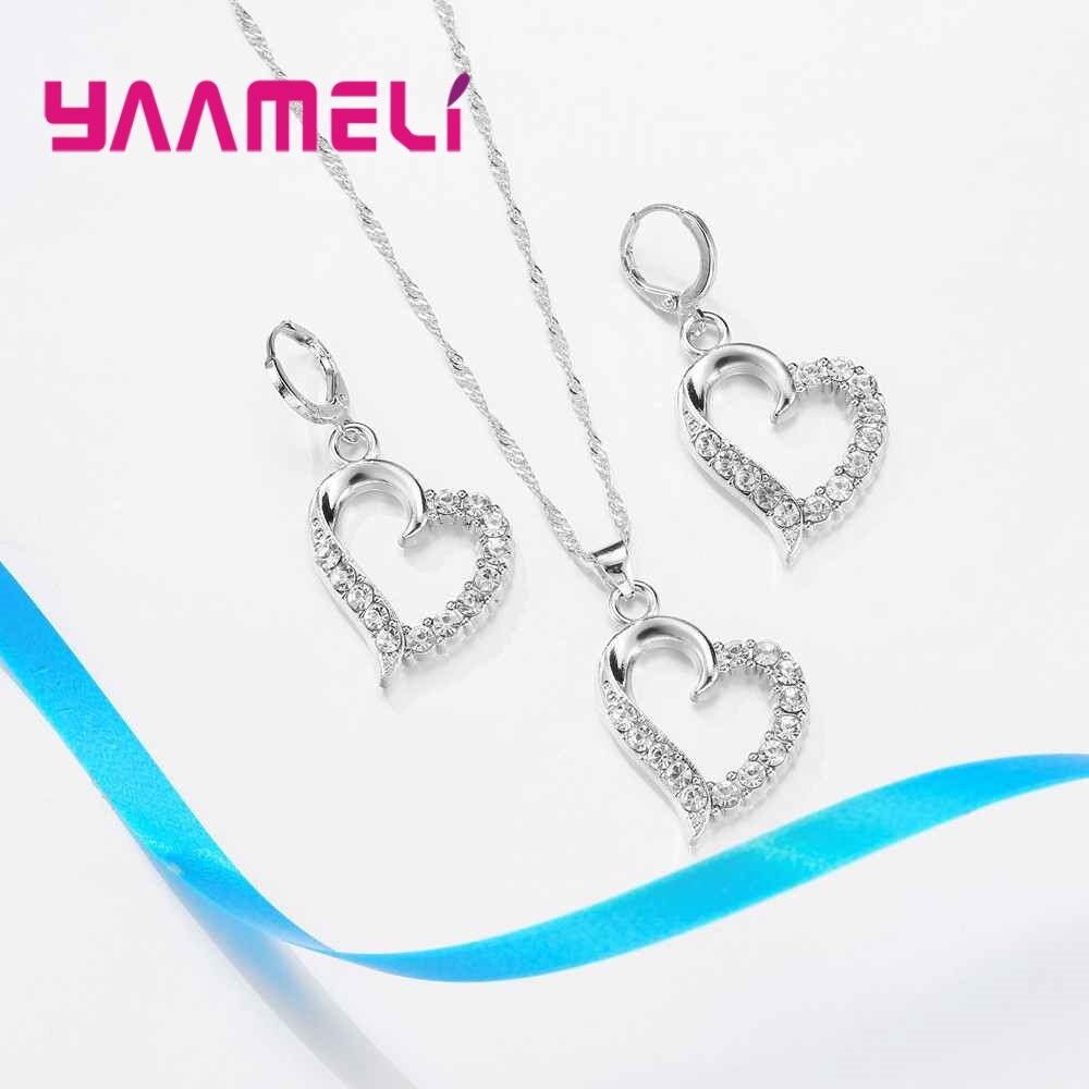 Joyería de plata de ley 925 en forma de corazón para mujeres COLLAR COLGANTE + bonitos conjuntos de pendientes boda baile cita de