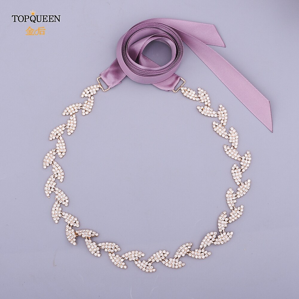 TOPQUEEN S198-G złoty pasek robić sukni ślubnej błyszczące stopu kryształ górski liście skrzydła kobiety diament akcesoria ślubne dla nowożeńców impreza pas: antyczny fioletowy