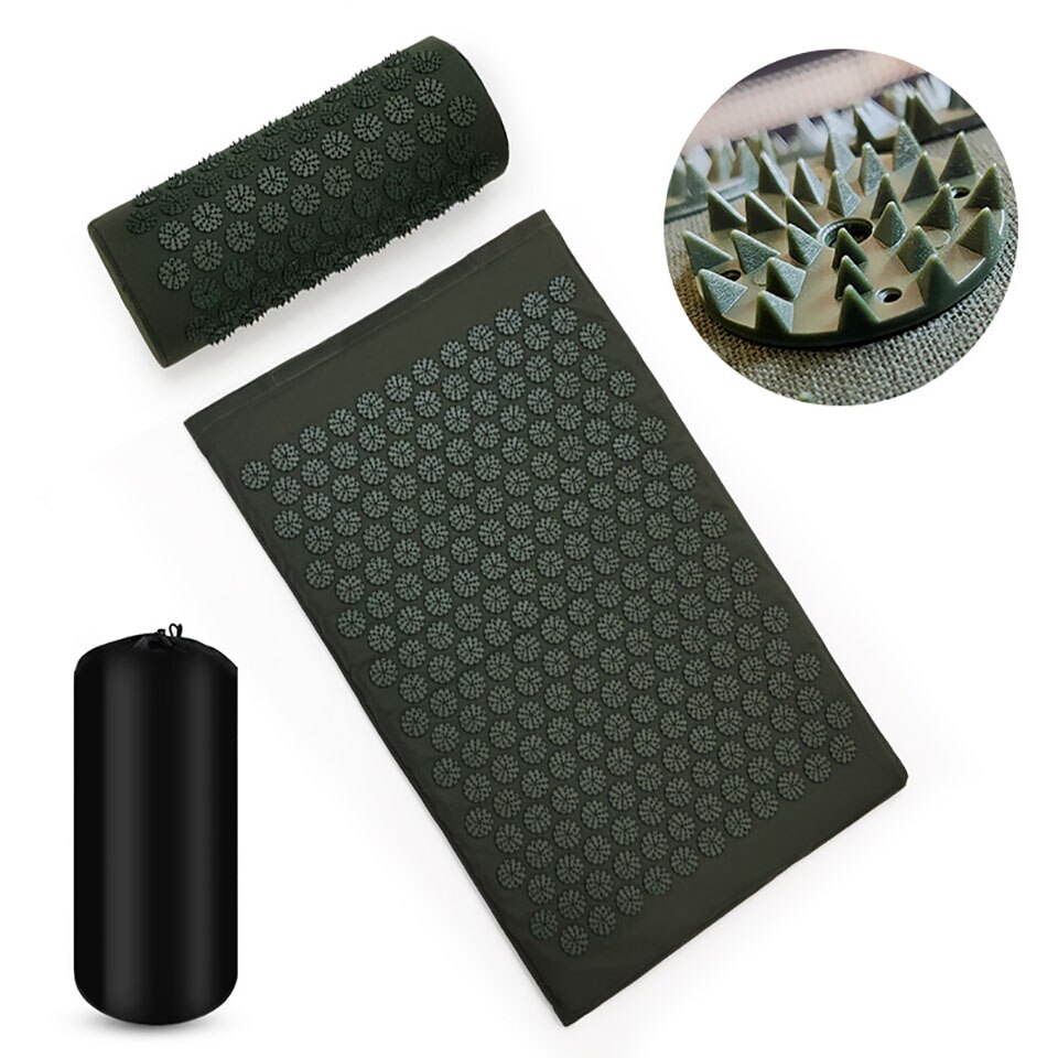 Loogdeel Yoga Massage Mat Acupressure Mat for Back Neck Pain Relief Acupuncture Mat Pillow Kuznetsov applicator Massager Pad: Green