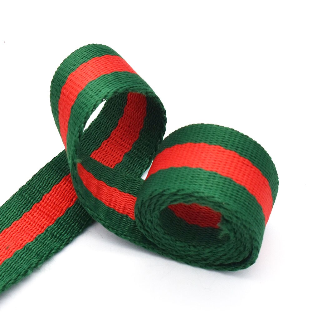 1 1/2" 1" Green Red Stripe Webbing Cotton Webbing Heavy Duty Ribbon for Bag handles Bag Camera Purse Strap Dog collar Sewing