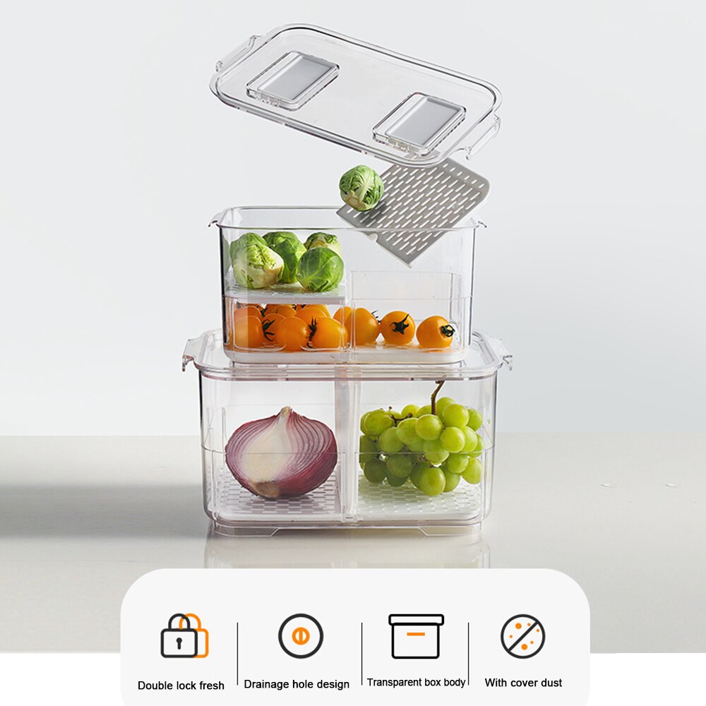 Big Size Food Storage Containers with Lids Kitchen Refrigerator Storage Seal Tank Transparent Plastic Separate Fruit Fresh Box