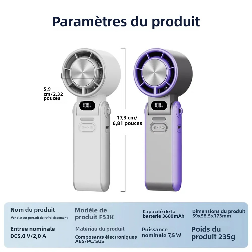 Handheld Luchtkoude Ventilator 3600mAh USB Oplaadbare Outdoor Mini Koelventilator Met 100 Speed Wind Koud Kompres Opvouwbare Desktop Fan