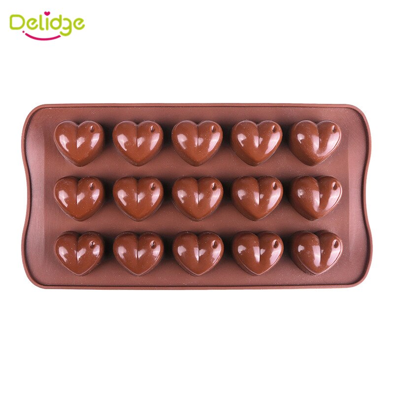 Delidge 1 st 15 Gaten Hartvorm Chocolade Mallen DIY siliconen Cake Decoratie Jelly Ice Liefde Chocolade Mallen Bakken gereedschap