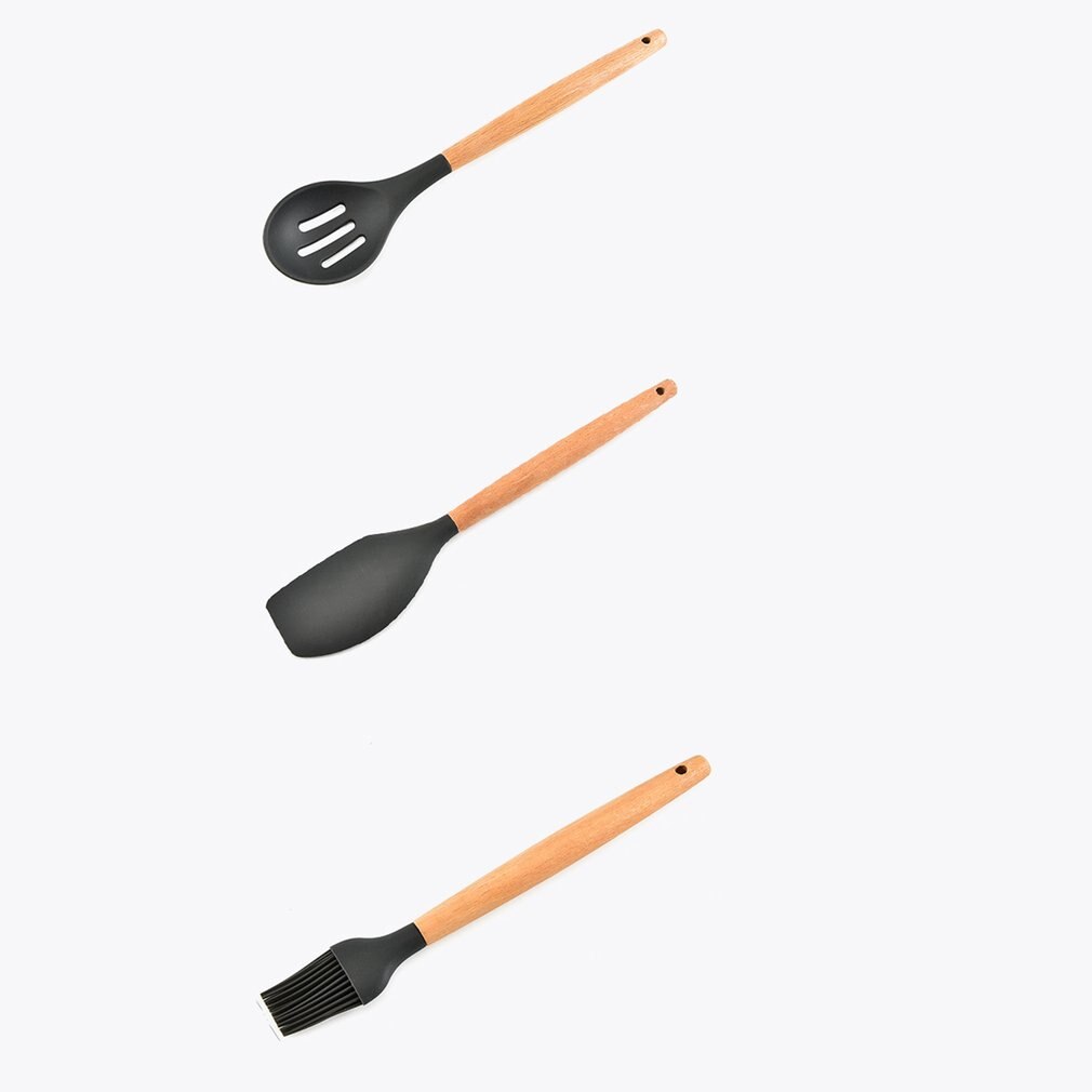 Kitchenware 11 piece set non-stick pan kitchen utensils silicone 11 piece set gray color box packaging Silica gel Beech