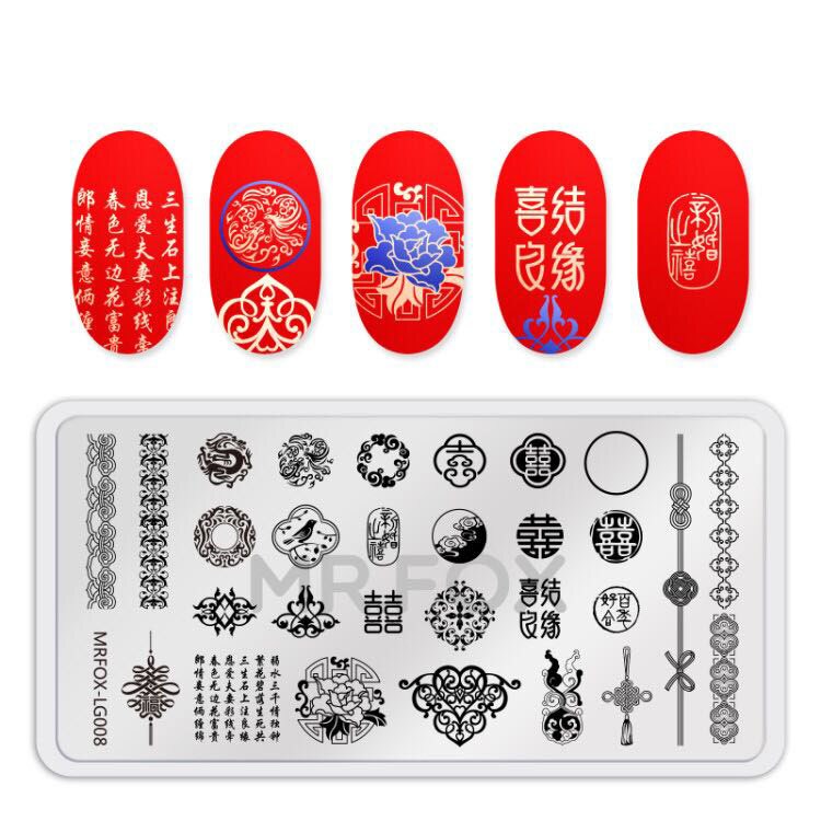 1pc st nagelstämpelplattor nagelmall söt katt liten bebis kock linje kinesisk knut stämpel nagelkonst stämpel bildmall: Mrfox -lg08