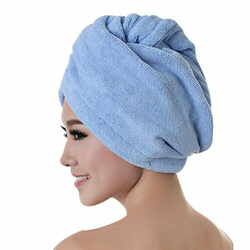 4 farver mikrofiber hår tørring håndklæde wrap turban hoved hat ren farve bun cap brusebad tør mikrofiber håndklæde: Blå