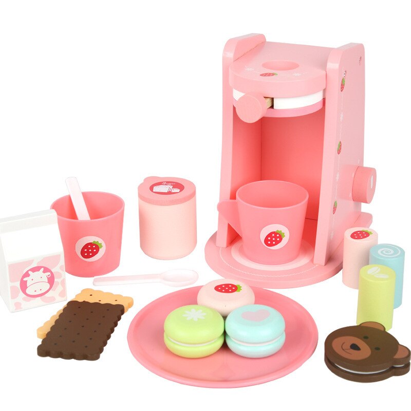 Baby træ køkken legetøj træ kaffe maskine maskine madblander til børn foregiver at lege tidligt at lære pædagogisk legetøj: Kaffemaskine sæt