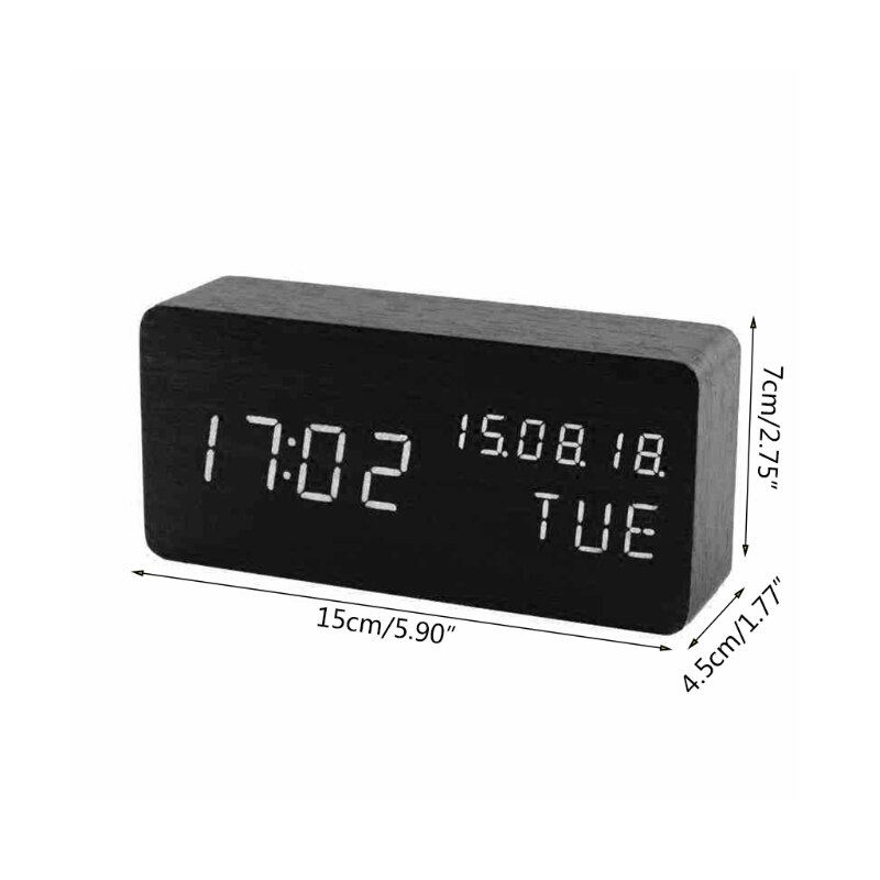 Wood Made Bedroom LED Clocks Noctilucent Voice Control Electronic Alarm Clock Night Mode Clock for Office Worker Student