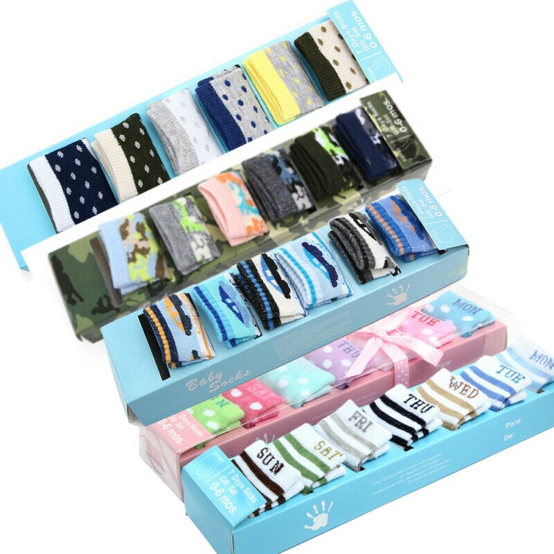 Calcetines de algodón transpirables para bebés, calcetín cómodo para niños y niñas, 7 pares, para la Semana del