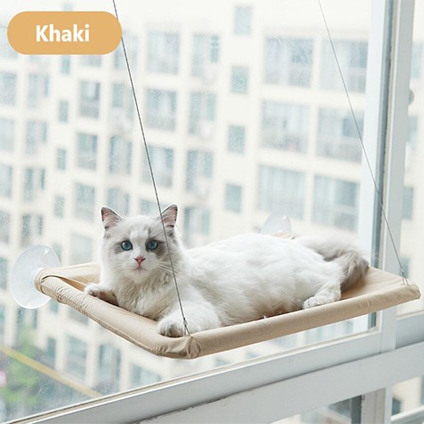 Hamac pour animaux de compagnie, lit-balançoire suspendu, siège de repos, perchoir, fenêtre, confortable, 20kg: Khaki