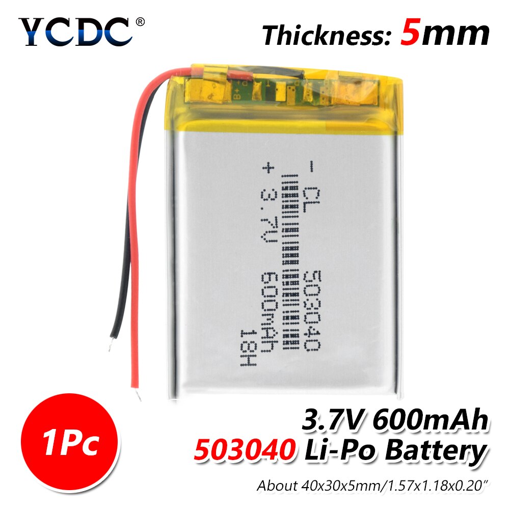 503040 3.7V 600mAh 053040 Lithium Polymer Li-Po li ion Rechargeable Battery For Mp3 MP4 MP5 GPS DVD Toy LED Light Headphone: 1Pc