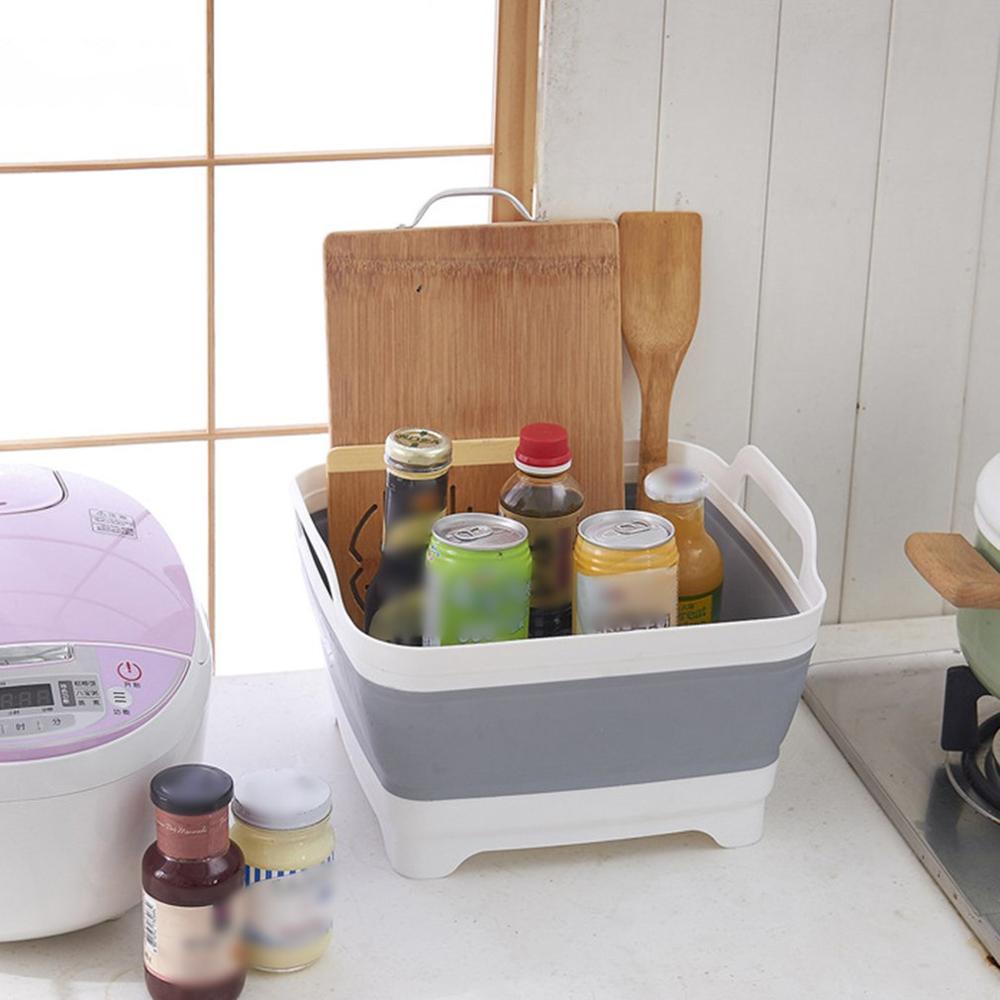 Folding Basin Silicone Dish Tub Collapsible With Drain Plug Handles Sink Drainer Sink Colander For Camping