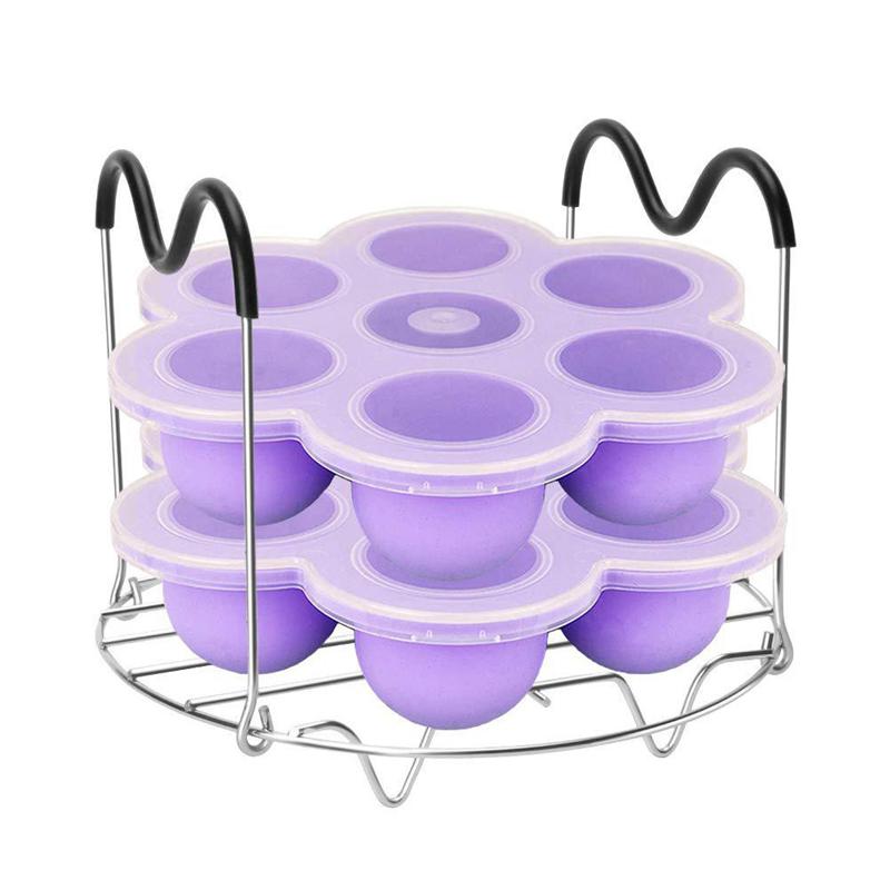 3pcs Baby Food Storage Boxes Set With Steaming Rack Silicone Heat-Resistant Tray 7 Cavities Baby Food Container (Random Color)