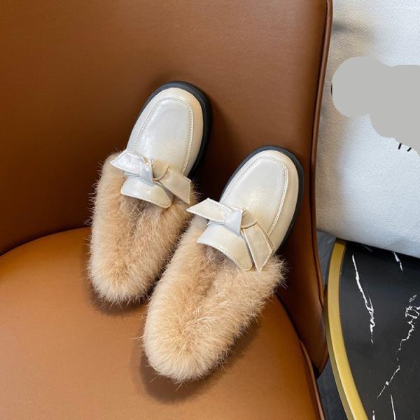 Shallow Mouth Casual Woman Shoe Slip-on Modis Loafers Fur Female Footwear Round Toe Moccasin Slip On Winter Dress Big: 1 / 36