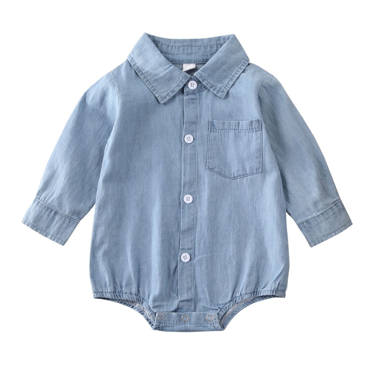 Combinaison en denim à manches longues pour bébé fille de 0 à 18 mois,vêtement de couleur unie, , printemps, ,: Button / 18M