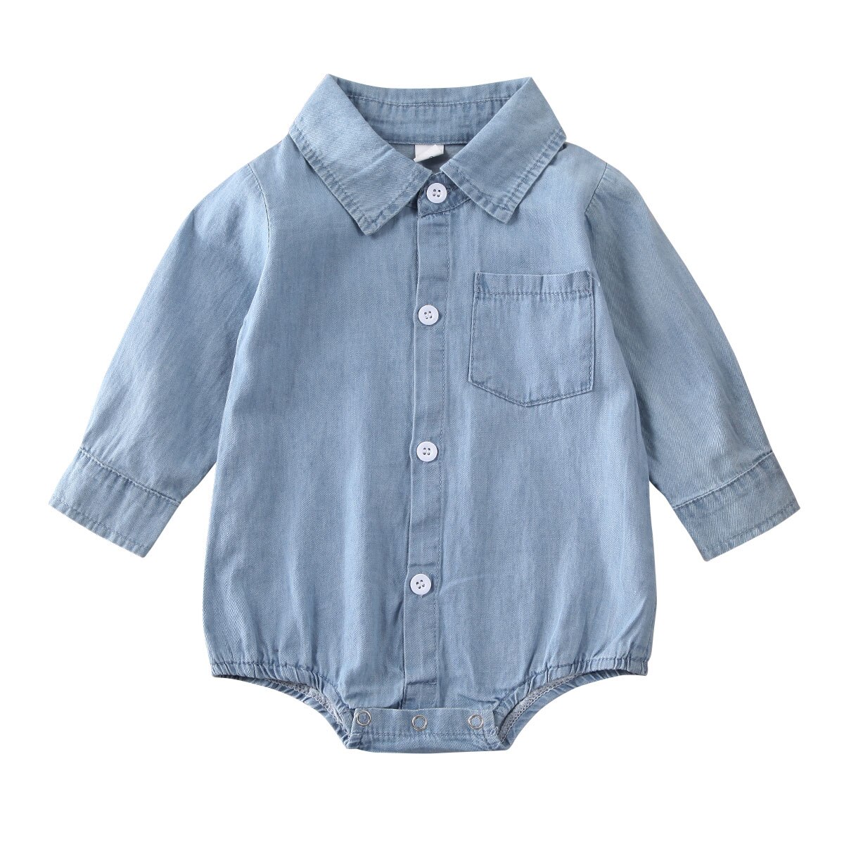 2020 marca 0-18m da criança dos miúdos da menina do bebê menino denim roupas de manga longa bodysuit primavera sólida novo macacão roupa do bebê: Button / 12 m