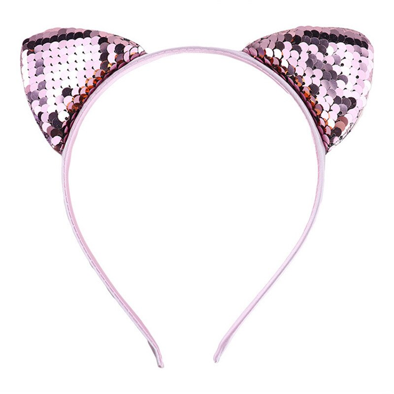 Paillettes réversibles oreilles de chat bandeau brillant chat oreille cheveux cerceaux mignon Bling bandeau cheveux accessoires pour femmes filles quotidien andParty