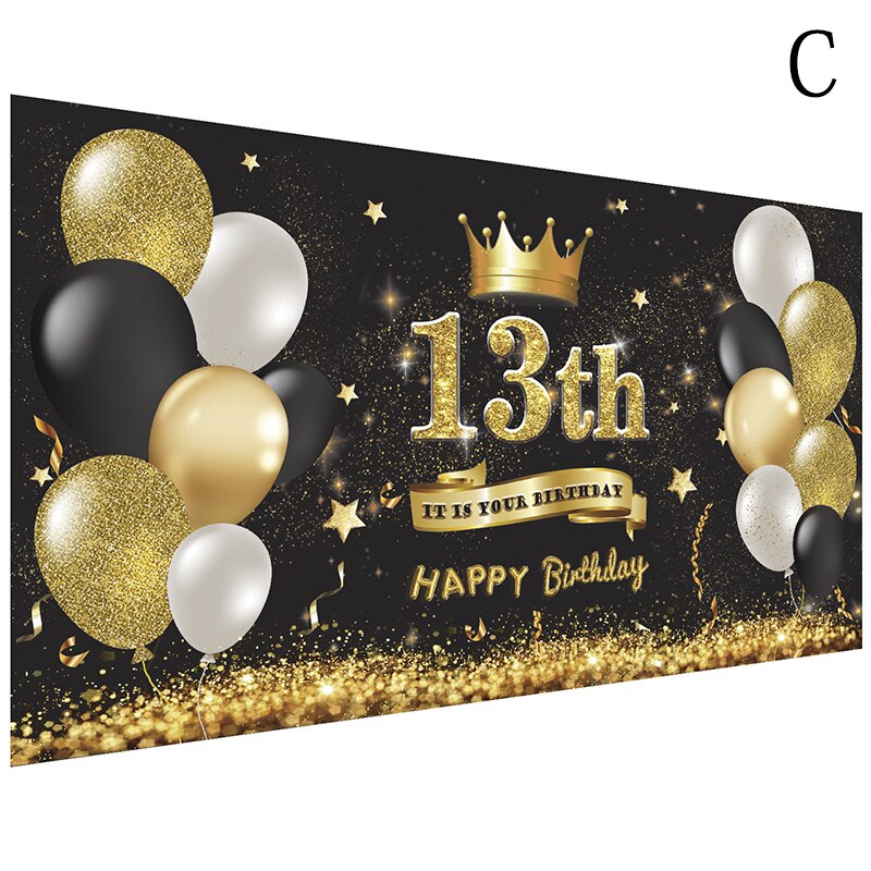 Happy Birthday Decoration Banner Large Black Gold Happy Birthday Backdrop Banner Sign Background Poster for Birthday Party Favor: C