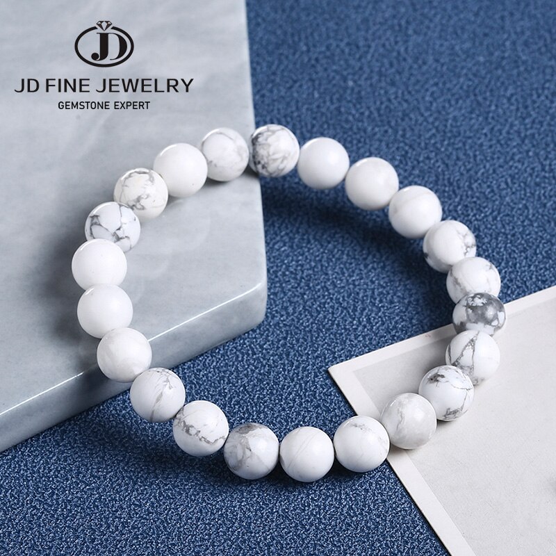 JD Natural Round White Turquoise Howlite Stone Bead Bracelet Christmas Bracelet Power Energy Bracelet: 6mm