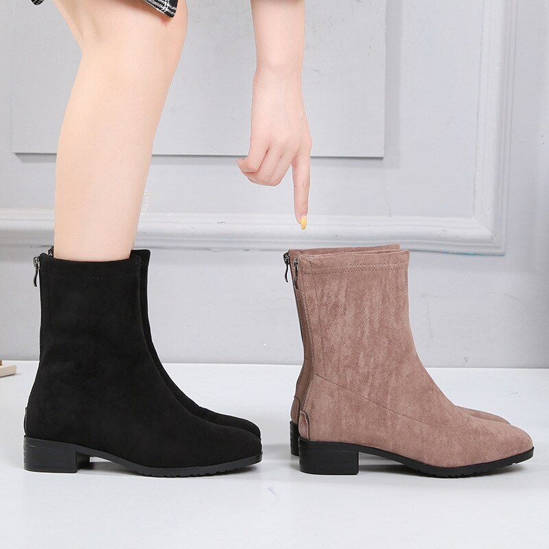 Laarzen platte hak grote maten schoenen dames halfhoge laarzen dames lage hakken laarzen chelsea ronde neus winterschoenen grote maten