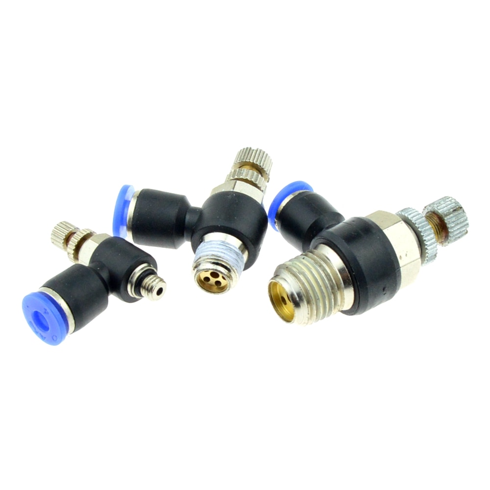Air Pneumatic Speed Controller 4mm OD Hose Tube Push Into M5 1/8" 1/4" BSPT Male Thread Gas Flow Adjust Valve Quick Fittings