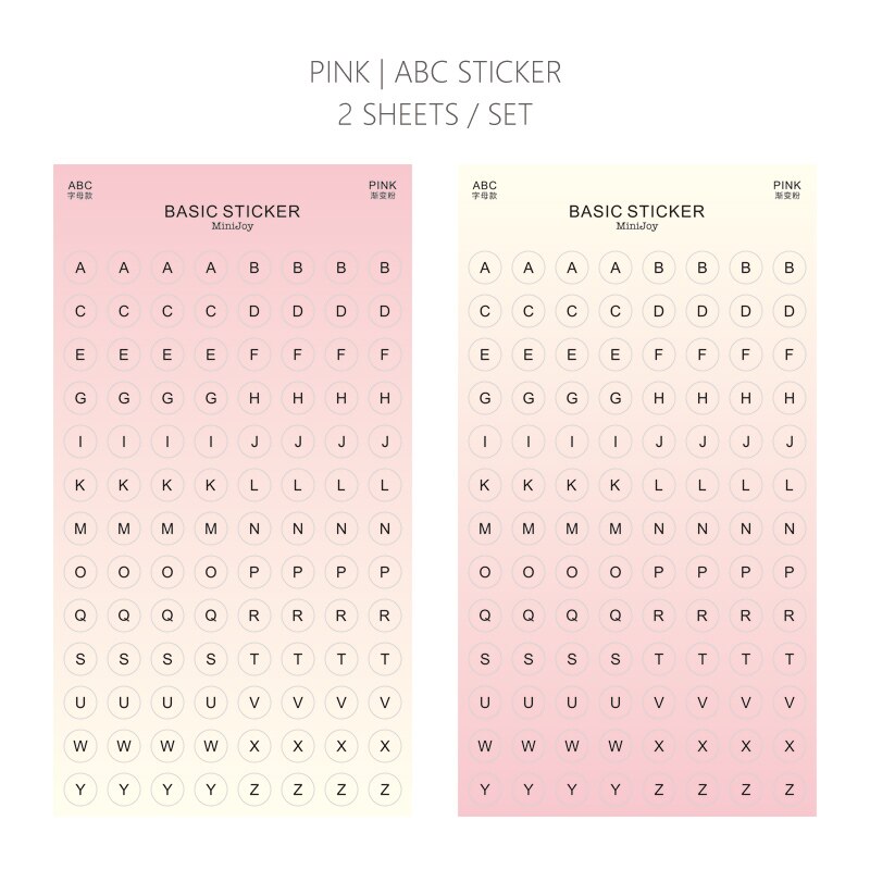 Mypretties 2 vellen kleurplaten met cijfers en letters, functionele stickers, plannerstickers, schemastickers, briefpapierstickers: Roze abc-sticker