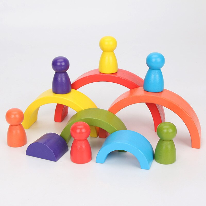 15 teile/satz Kinder Holz Regenbogen Blöcke Regenbogen Holz Kugeln Puppen für Kinder Montessori Pädagogisches Spielzeug: 7