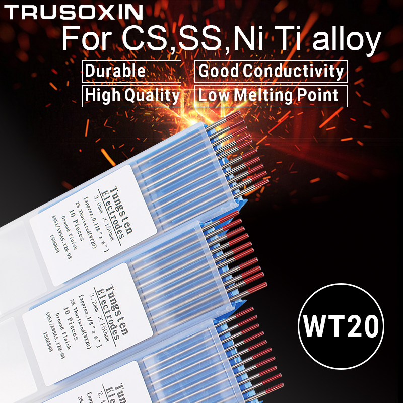 10 stk rød fargekode 150mm thorium wolframelektrodehode wolframstangnål / ledning til tig wsme super sveisemaskin