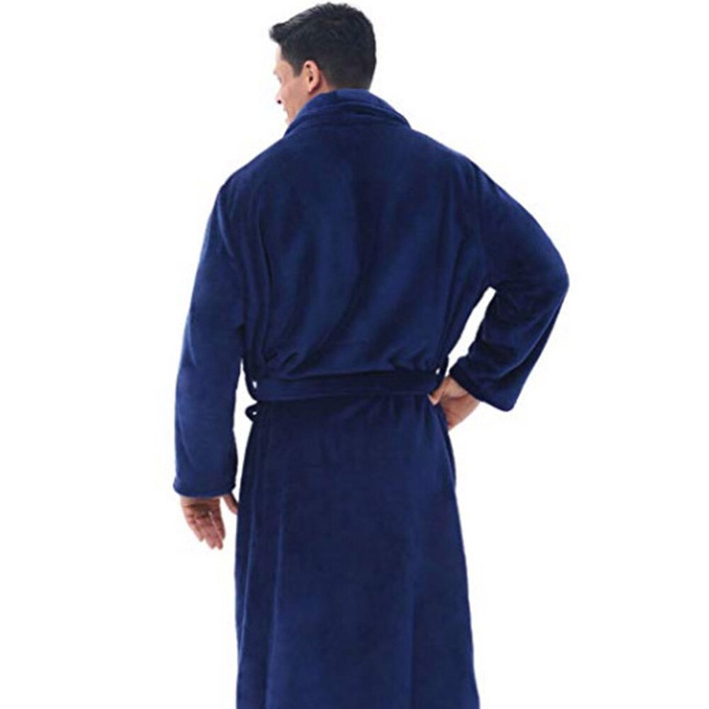 Men Shawl Collar Fleece Solid Color Long Bath Robe Home Gown Sleepwear