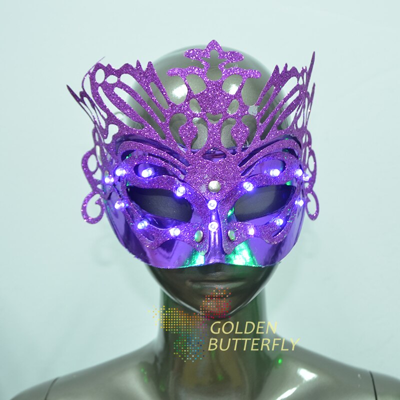 Led maske glødende maske med batteri led tøj lys festrekvisit kvinders lysende maske maskerade aktiviteter tilbehør