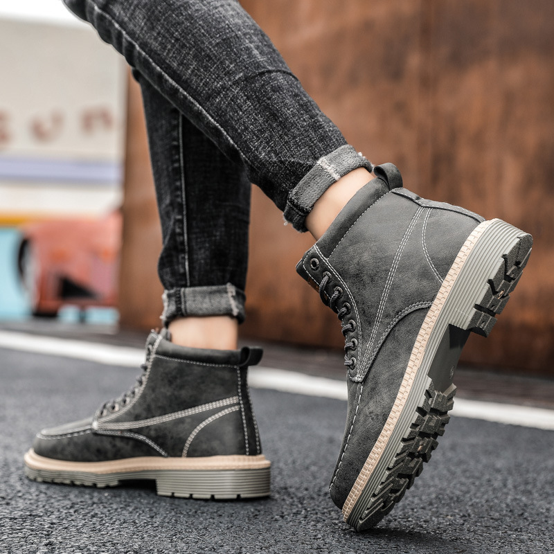 Spring and Autumn Casual Men&#39;s Boots Lace-up Comfortable Shoes for Male Flat Brand Martin Boots Men