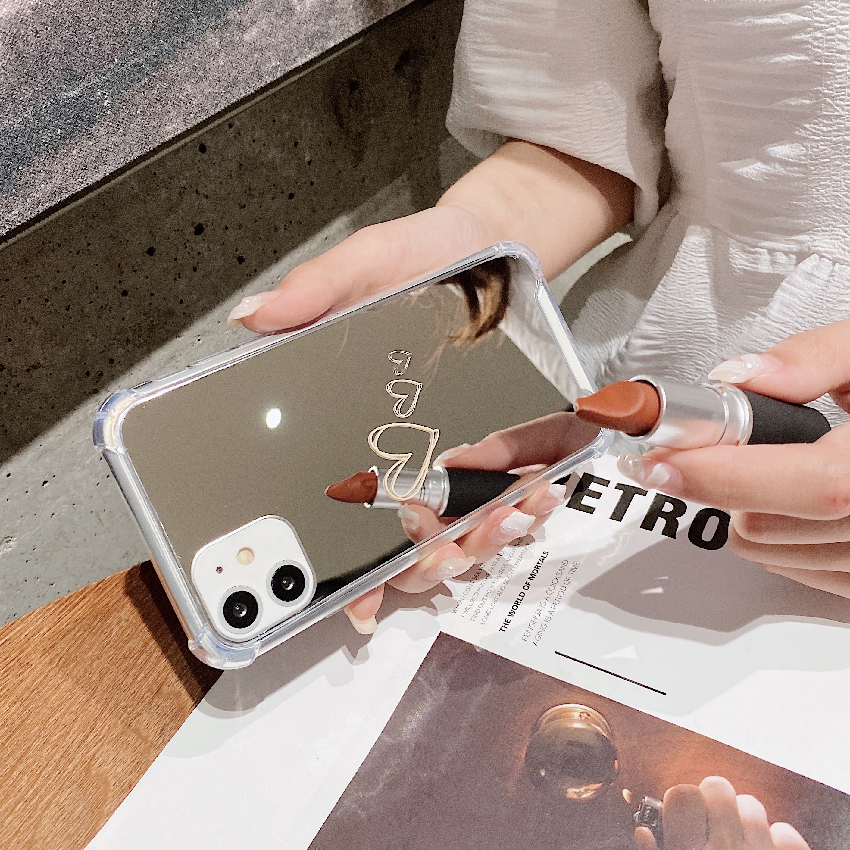Coque de téléphone à motif d'amour, étui miroir pour iPhone 14 13 12 11 Pro Max, pour iPhone 11 Xr 7 8 Plus