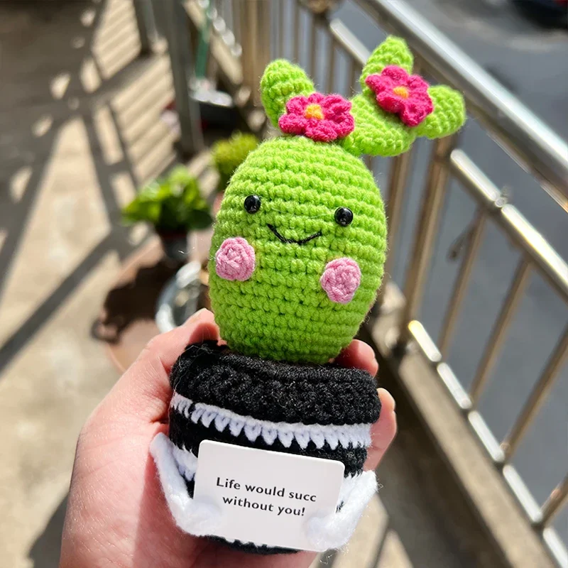 Mini lindas flores de ganchillo, rosas de Cactus hechas a mano, plantas en macetas, ramos hechos a mano, decoraciones de escritorio para el hogar: Oro