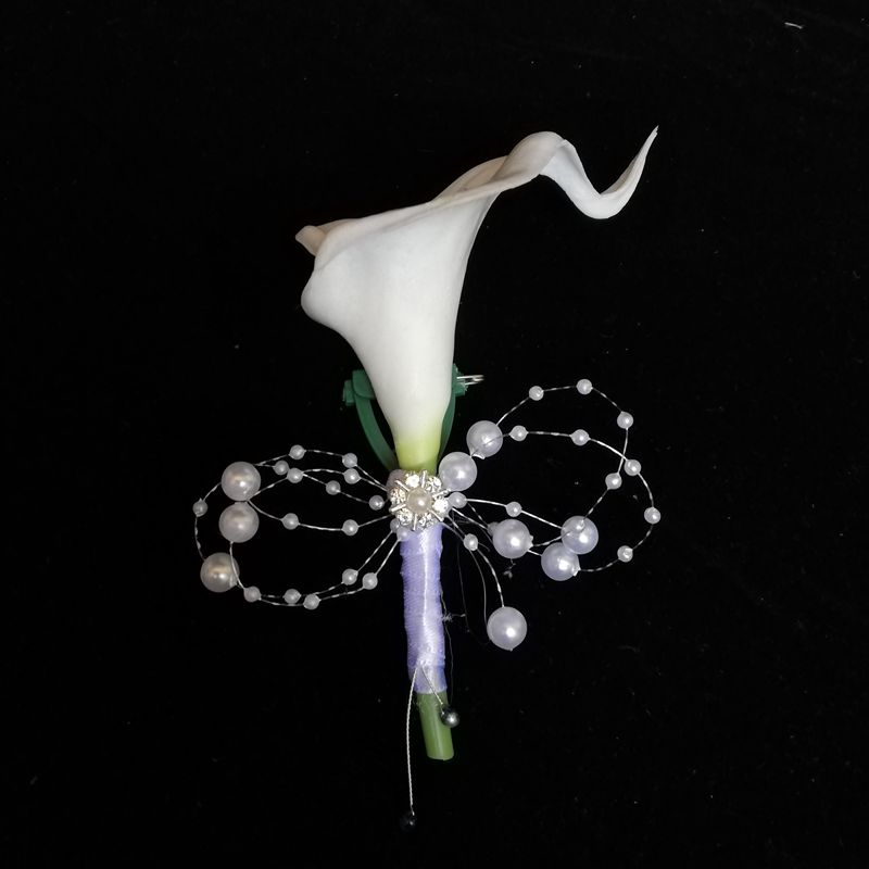 Hvid calla liljer brude buket silke blomster bryllupsbuket naturlig berøring med perler brudepige blomst mariage ramo de novia: Håndled corsage
