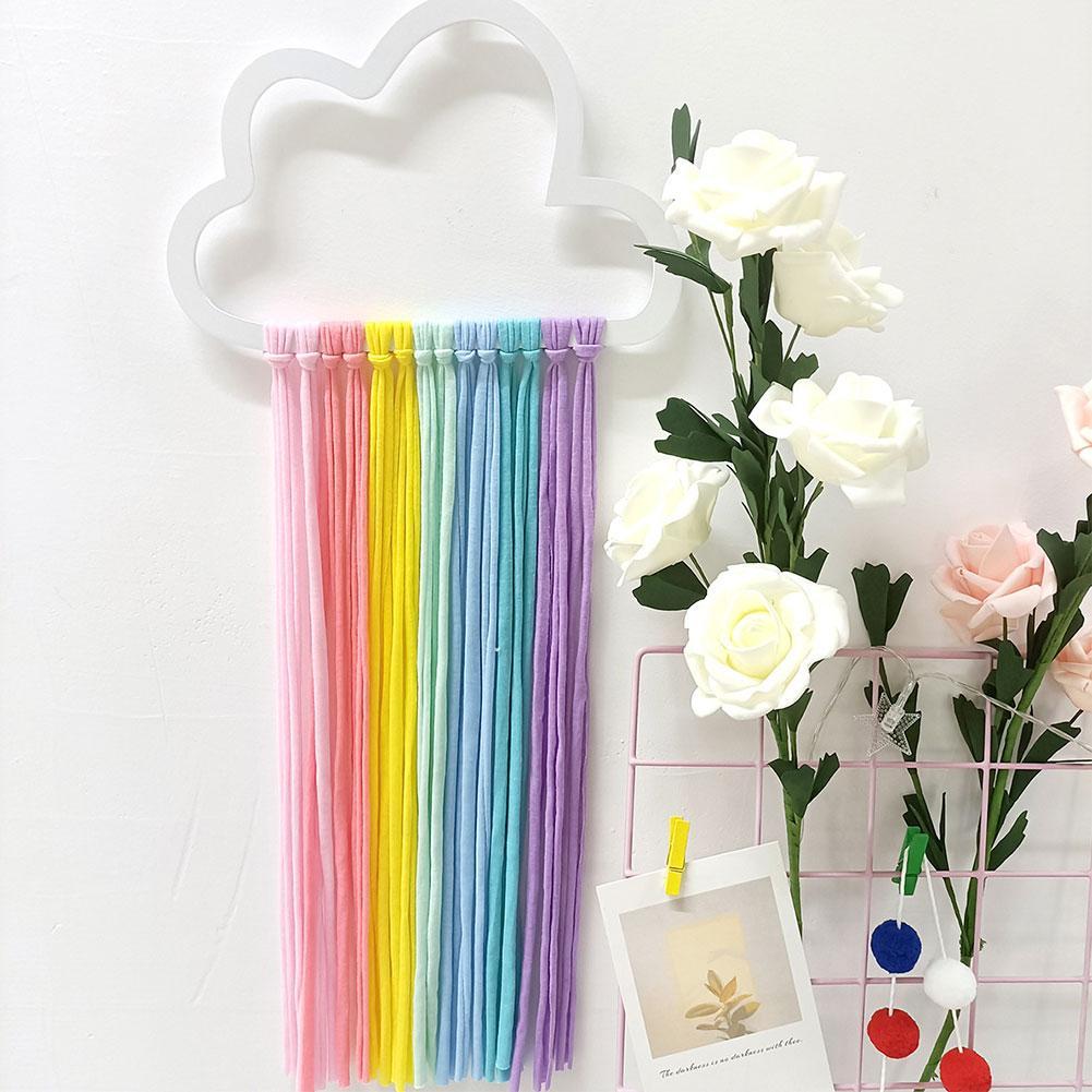 Clouds Rainbow Wall Hanging Decor Storage Belt For Girls Hair Clips Barrette Hairband Hanging Organizer Strip Holder Ornament