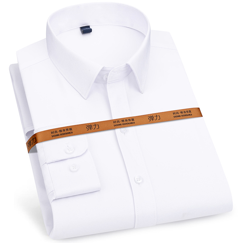 Nueva camisa resistente a las arrugas para hombre, vestido de manga larga, ajustado, sin planchar, ropa formal de negocios sociales, fácil de cuidar: 43 / Negro