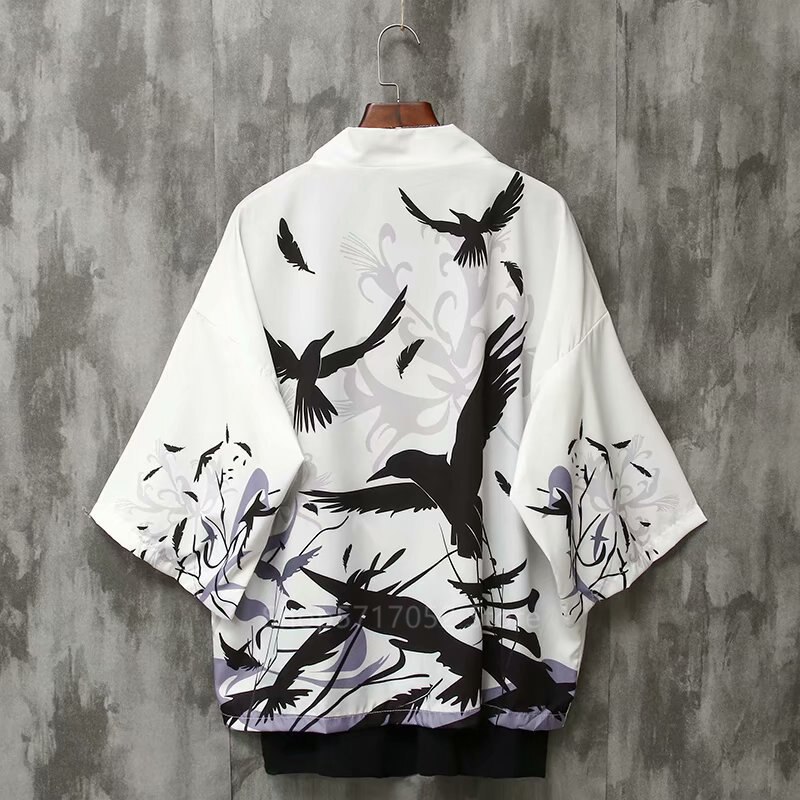 Kimono cardigan drieduizend kraaien doden vrouw jurk japanse stijl haori samurai kostuum mannen aziatische kleding zwart wit yukata: Wit / Ik
